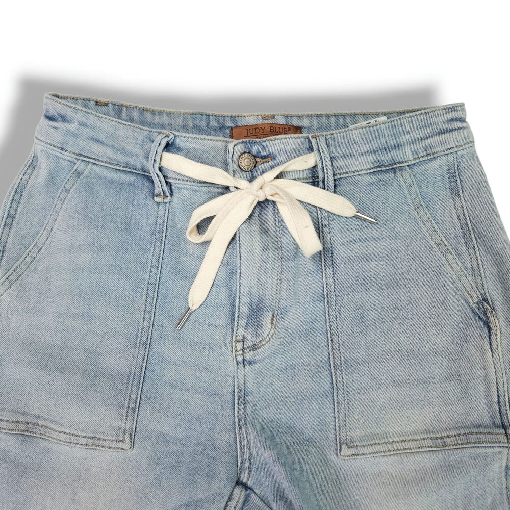 Judy Blue Jogger Jeans Drawstring Waist Utility Patch Pockets Light‎ Wash 9/29 - Picture 4 of 11